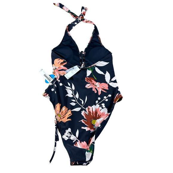 CUPSHE Navy Blue Floral One Piece Swimsuit Women's Size Medium NWT Lace Up - Picture 3 of 6